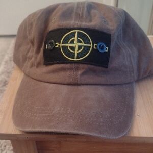 Stone Island Brown Cap with Black Logo Patch
